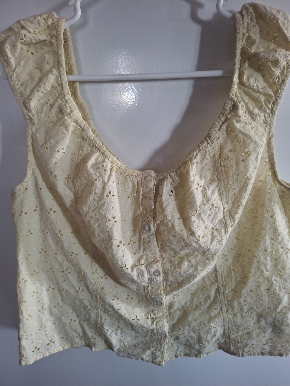 GAP Pale Yellow Eyelet Sleeveless Crop Top